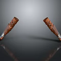 Textured Wooden Handles Kitchen Knives With Metal Blades On Black Reflective Surface