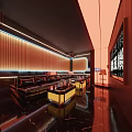 Modern KTV Lounge Interior With Neon Lights Comfortable Sofa TV And Bar Counter