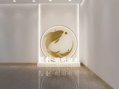 Golden Circular Wall Decor With Fish Motif And Moon Light Design 3d model