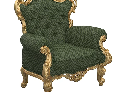 Classic Style Single Sofa With Green Tufted Upholstery And Gold Carved Frame 3d model