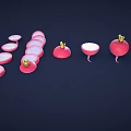 Fresh Red Radish Vegetable Display With Whole Halved And Sliced Pieces On Dark Background