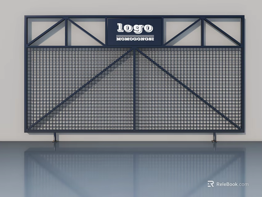 Modern Black Swing Door With Grid Design And HOUSEDOORS Logo 3d model 