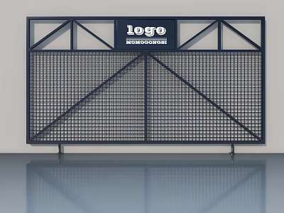 Modern Black Swing Door With Grid Design And HOUSEDOORS Logo 3d model