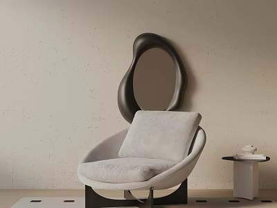 Light Gray Modern Leisure Chair with Curved Design Black Metal Legs and Abstract Mirror 3d model
