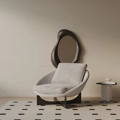 Light Gray Modern Leisure Chair with Curved Design Black Metal Legs and Abstract Mirror 3d model
