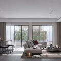Modern Minimalist Living Room Interior Design With Cozy Sofa Wooden Coffee Table And Light Curtains