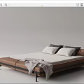 Modern Double Bed With Upholstered Headboard Metal Frame White Mattress Gray Blanket And Pillows
