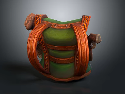 Green Decorative Backpack With Orange Braided Leather Straps Metal Buckles And Intricate Ornamental Details 3d model