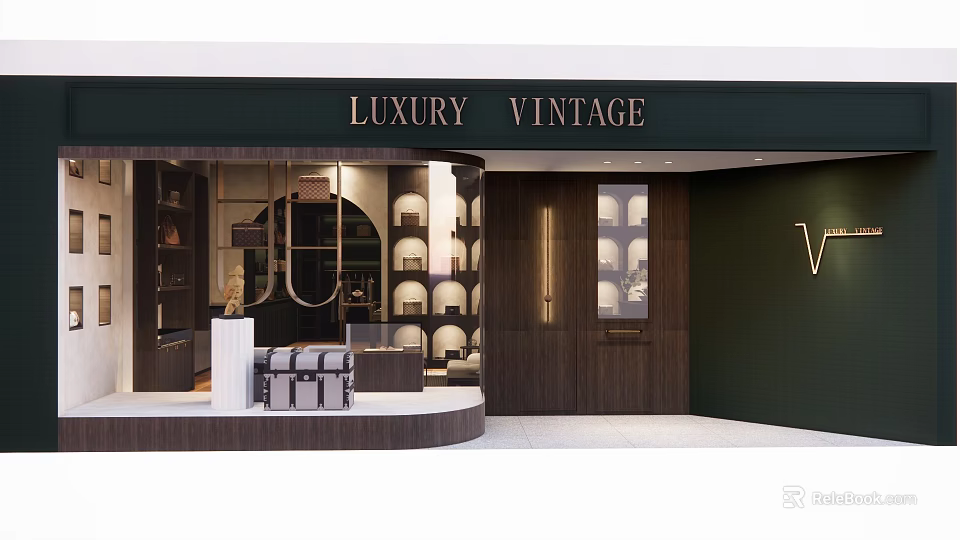 Luxury Vintage Store In Mall With Elegant Display Windows And Vintage Items 3d model 