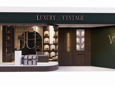 Luxury Vintage Store In Mall With Elegant Display Windows And Vintage Items 3d model