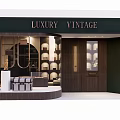 Luxury Vintage Store In Mall With Elegant Display Windows And Vintage Items