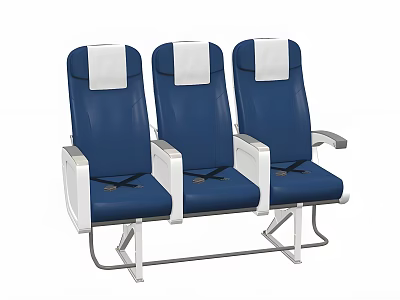 Three Modern Blue Public Chairs With White Headrests Silver Armrests And Metal Frame 3d model