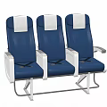 Three Modern Blue Public Chairs With White Headrests Silver Armrests And Metal Frame 3d model