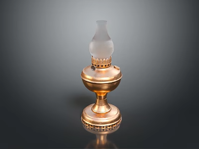 Vintage Brass Oil Lamp With Frosted Glass Shade And Decorative Base Design 3d model