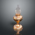 Vintage Brass Oil Lamp With Frosted Glass Shade And Decorative Base Design