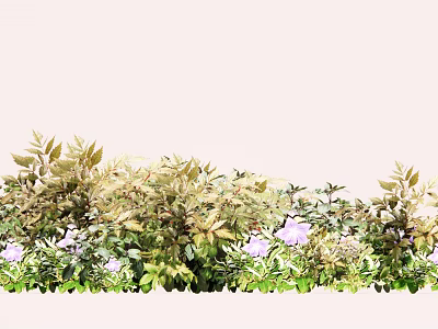 Vibrant Floral Bush With Purple Flowers And Green Leaves In Garden 3d model