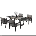 Modern Dining Table Set With Four Gray Upholstered Chairs Twig Vase And Table Setting 3d model