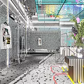 Modern Fashion Store Interior With Neon Lights Mirrors Mannequins Green Plants And Display Tables