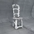 Purple Accent Chair With Unique Sculptural Design And Hollow Backrest In Gray Concrete Setting