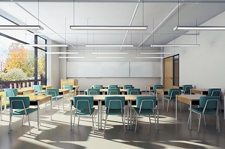 Modern Classroom Daytime School Classroom 3d model