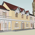 Classical Commercial Complex With Decorative Red Roof Tower And Multi Story Building 3d model
