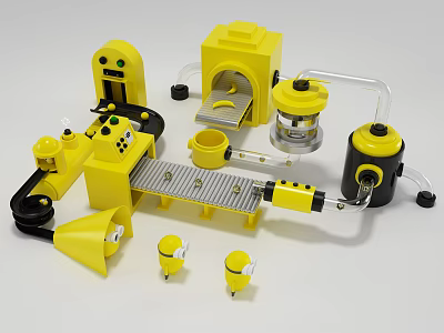 Yellow Building Block Mechanical Doll Play Set With Conveyor Belt And Robot Parts 3d model