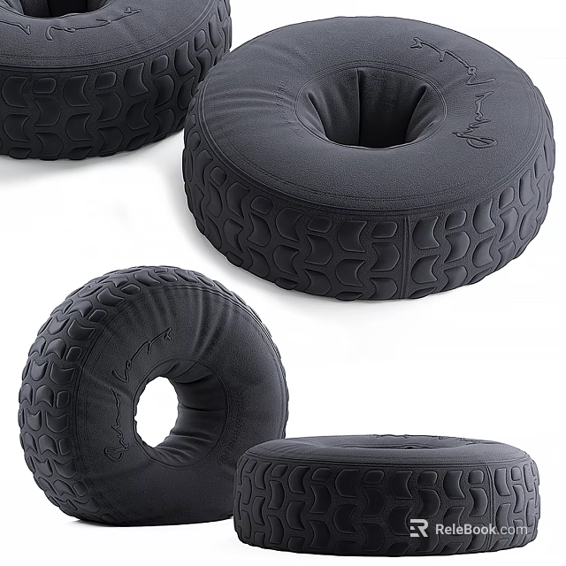 Black Tire Shaped Sofa Stools With Textured Surface For Home Decor 3d model 