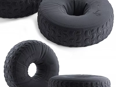 Black Tire Shaped Sofa Stools With Textured Surface For Home Decor 3d model