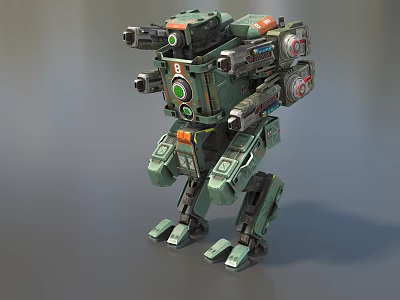 Intelligent Machine with Futuristic Green Orange Mechanical Armor Multi Jointed Combat Robot Design 3d model