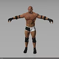 Bald Muscular Man In White Shorts Black Wristbands Knee Pads Boots Standing With Arms Outstretched