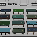 Billiard Room Showcasing Multiple Tables With Colorful Surfaces And Hanging Lights 3d model