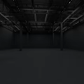 Empty Industrial Interior Space with High Ceiling Exposed Metal Frames Dark Columns and Gray Floor 3d model