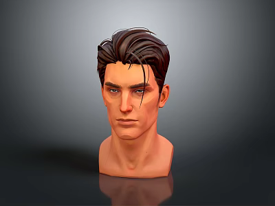 Realistic Man 3D Head Model with Brown Hair and Detailed Facial Features 3d model