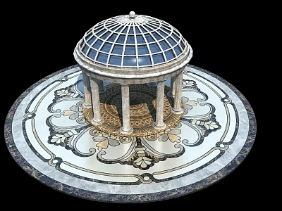 Ornate Glass Dome Structure With Circular Decorative Floor And Intricate Columns 3d model