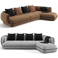Brown and Gray Sectional Sofa with Black Pillows and Modern Design Throw Blanket 3d model