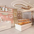 Modern Pastry Shop Interior With Pink Counter And Pastry Display Case