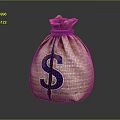 Brown Fabric Money Bag Featuring Blue String And Dollar Sign Design 3d model