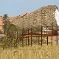 Wheat field thatched gallery observation platform pavilion 3d model