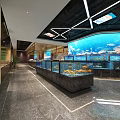 Spacious Supermarket Department Store Interior With Fresh Produce Shelves And Bright Lighting