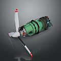 Aircraft Engine 3D Model With Green Body And White Propeller Components