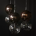 Modern Hanging Chandelier with Black Light Brown Transparent Spherical Balls and Smooth Metal Chains