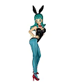Fashionable Doll with Green Hair Bunny Ears Black Top Blue Pants and Red High Heels