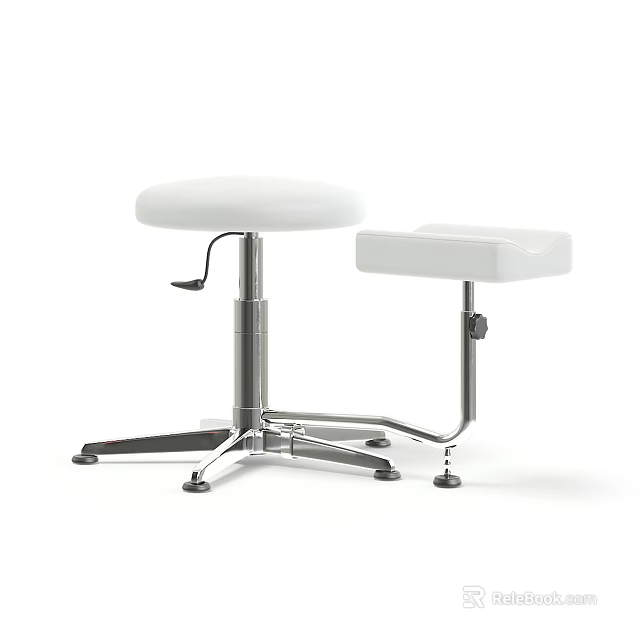 Modern Round And Square Stools With White Seats Metal Frames And Footrest 3d model 