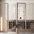 Modern Decorative Screen With Geometric Patterns And Fireplace Backdrop 3d model