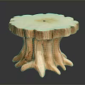 Natural Wooden Stump Design Outdoor Table With Root Shaped Legs And Smooth Surface