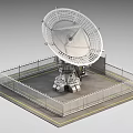Military Weapon System With Large White Satellite Dish And Metal Fence Platform
