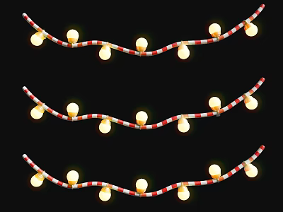 Festive String Lights With Red And White Striped Wire Yellow Bulbs On Black Background 3d model