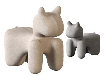 Cute Animal Shaped Upholstered Sofa Stool with Beige Large and Gray Small Sizes 3d model