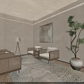 Elegant Warm Tone Hotel Public Lounge Area With Comfortable Rattan Seats And Indoor Green Plants