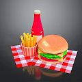 Delicious Hamburger with French Fries and Red Soda on Checkered Napkin
